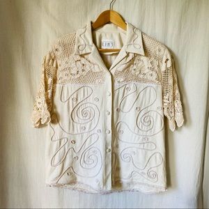 Vintage Silk Crochet & Soutache Detailed Shirt
